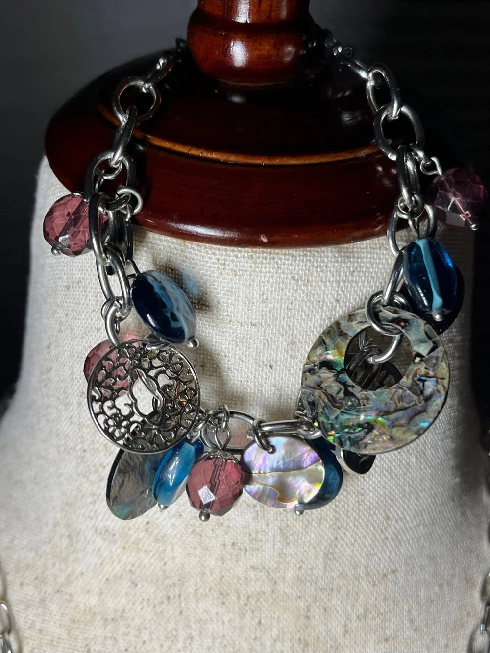 Lia Sophia “Neptune Windsong” Necklace Matching Bracelet with Albalone